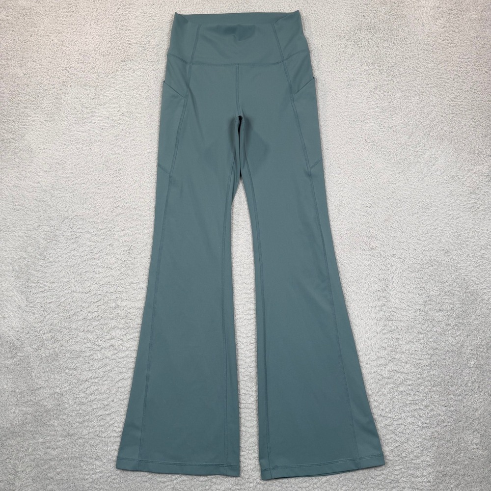 Fabletics PureLuxe High Waisted Flare Leggings with Pockets Blue Green Sz XS/S